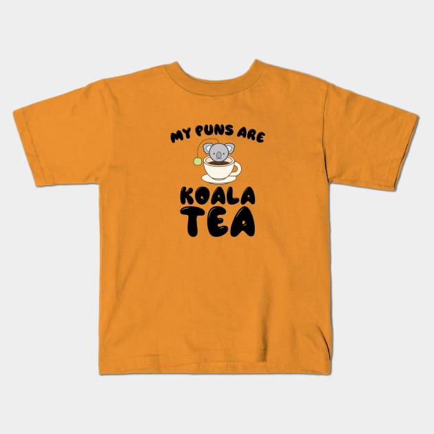 Koala Tea Puns Kids T-Shirt by aqilanitasari